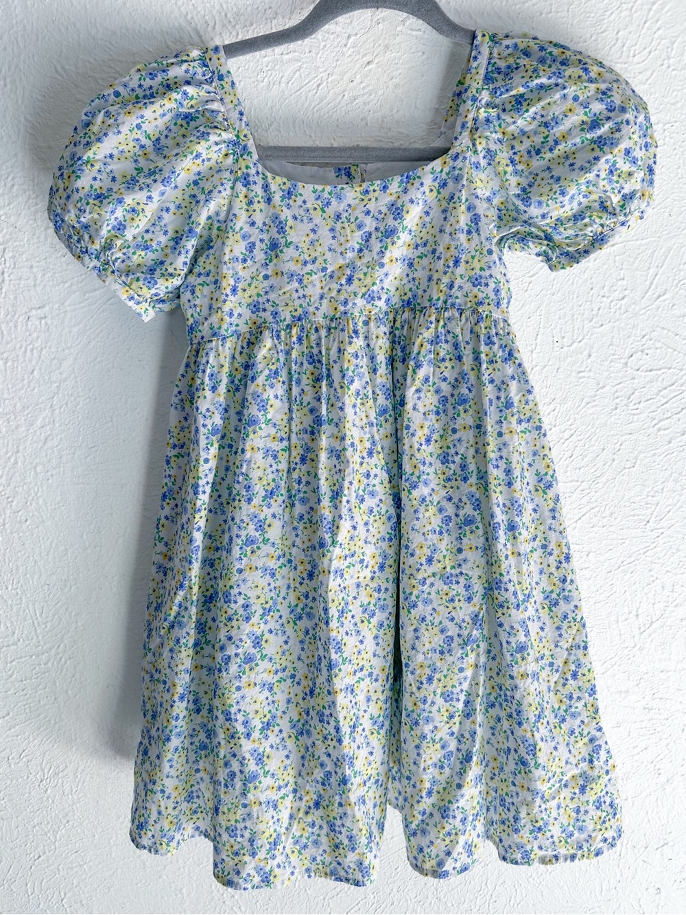 Janie and Jack Floral Puff Sleeve Dress Cotton  White Floral Sz 8